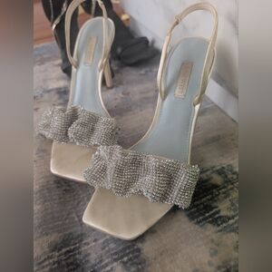 Nine West Cream Heels with Silver Embellishments